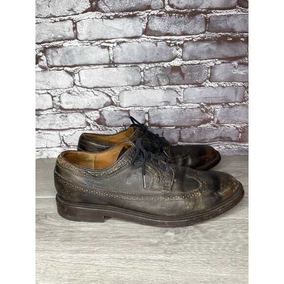 Frye Jones Wingtip Dark Brown Leather Distressed Dress Shoes Men Sz 13D US/46EU - Picture 1 of 16